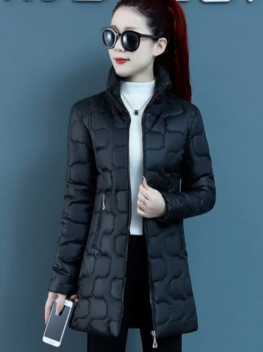 Red Zip-up Women's Cotton Coat Lightweight Padded Jacket Long Parkas Quilted Discount High Quality Luxury Offers Cold Lady Parka