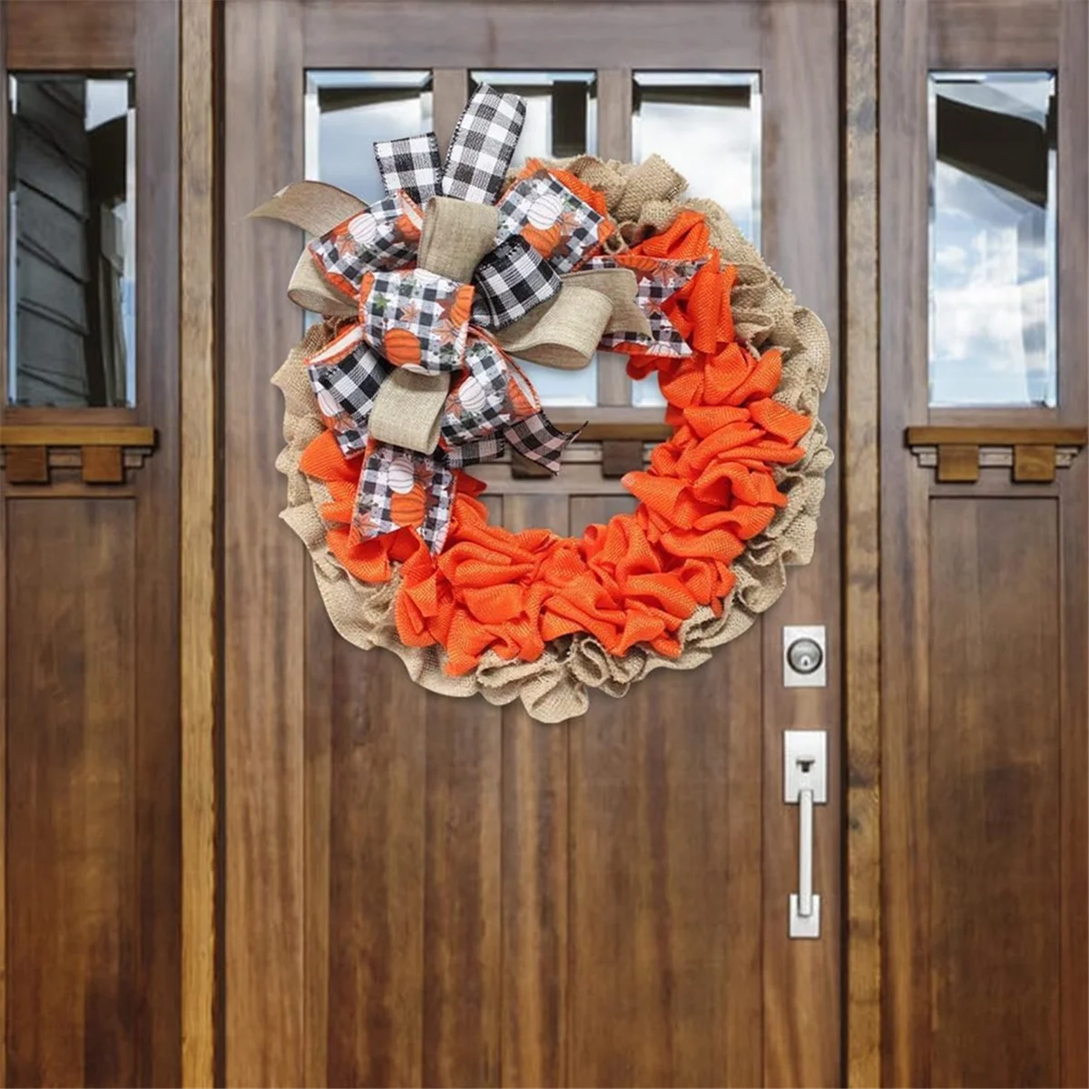 Fall Burlap Wreath Autumn Wreaths for Front Door Farmhouse,Thanksgiving Pumpkin Wreath with Bows Decor