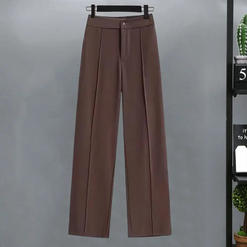 Women Suit Pants Elegant Women's High Waist Suit Pants for Office Lady Workwear Elastic Wide Leg Dress Pants with Button Zipper