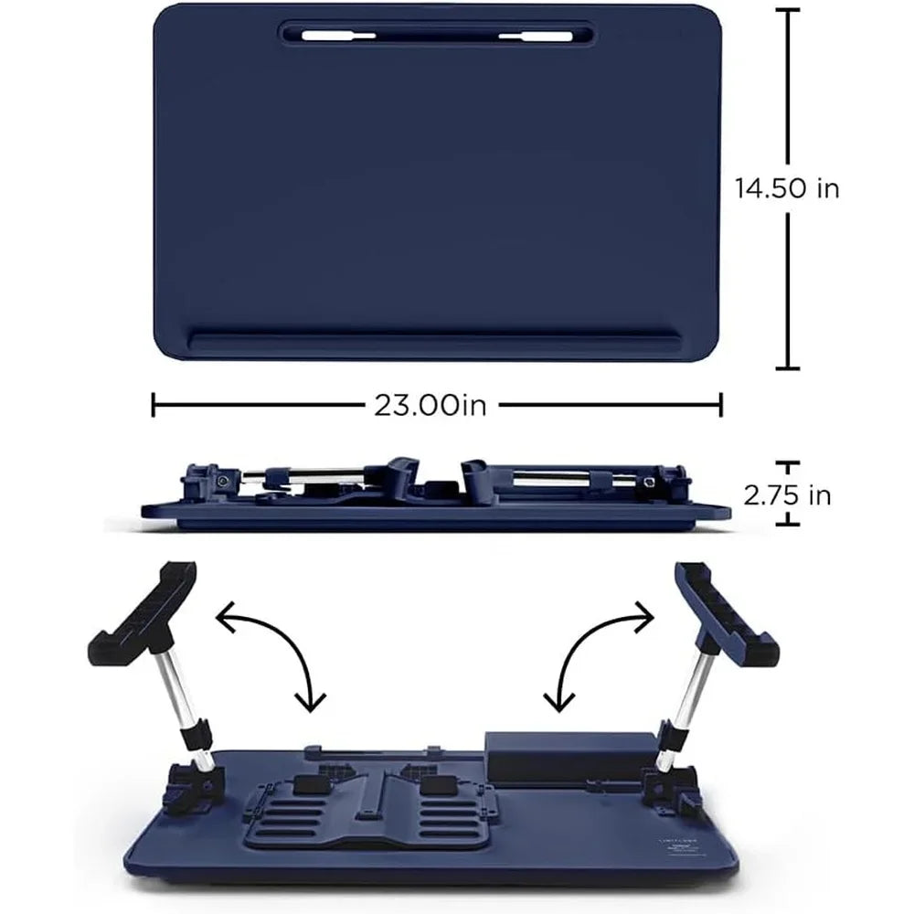 Portable Adjustable Height Workstation Lap Desk with Storage Drawer Cup Holder Non-slip Surface and Device Display Slot