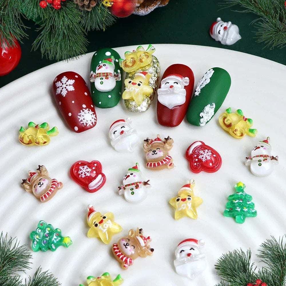 30 pcs/bag Christmas Resin Filling Accessories Cute Santa Claus Snowman Deer Tree Flatback Holiday Decoration DIY Crafts Making