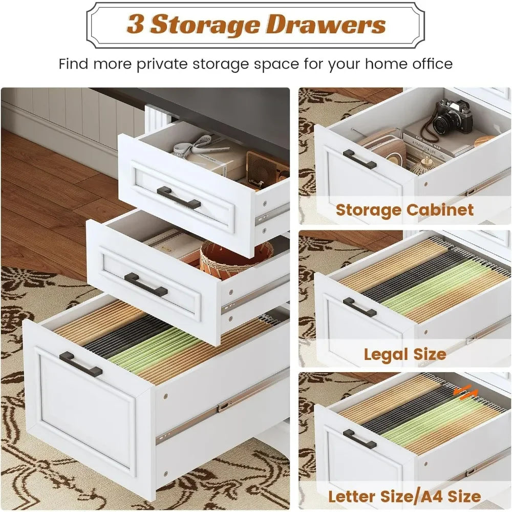 Office Desk with 3 Drawers, 55" Executive Computer Desk with Storage Drawers, Farmhouse Desk with Power Outlet for Home Office