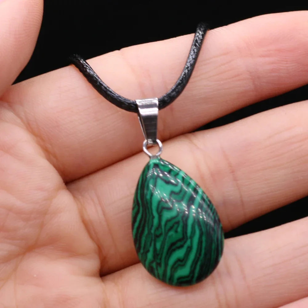 1PC Natural Tiger Eye Stone Crystal Agat Pendant Necklace Water Drop Shape Malachite Charms Ladies Necklaces Jewelry Gift