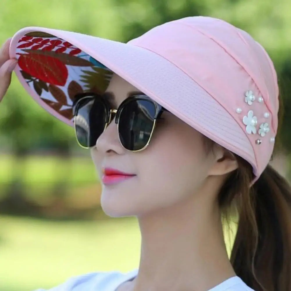 Fashion Womens Ladies Summer Vacation Wide Brim Foldable Sun Hat Anti-UV Beach Visor Caps Casual Hats