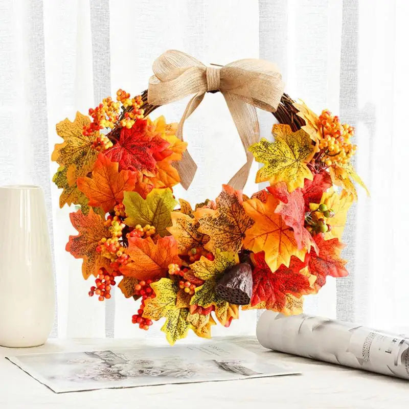 Fall Door Wreath 11.8 Inches Thanksgiving Farmhouse Fall Wreaths Thanksgiving Wreath With Pumpkins And Pine Cone For Indoor