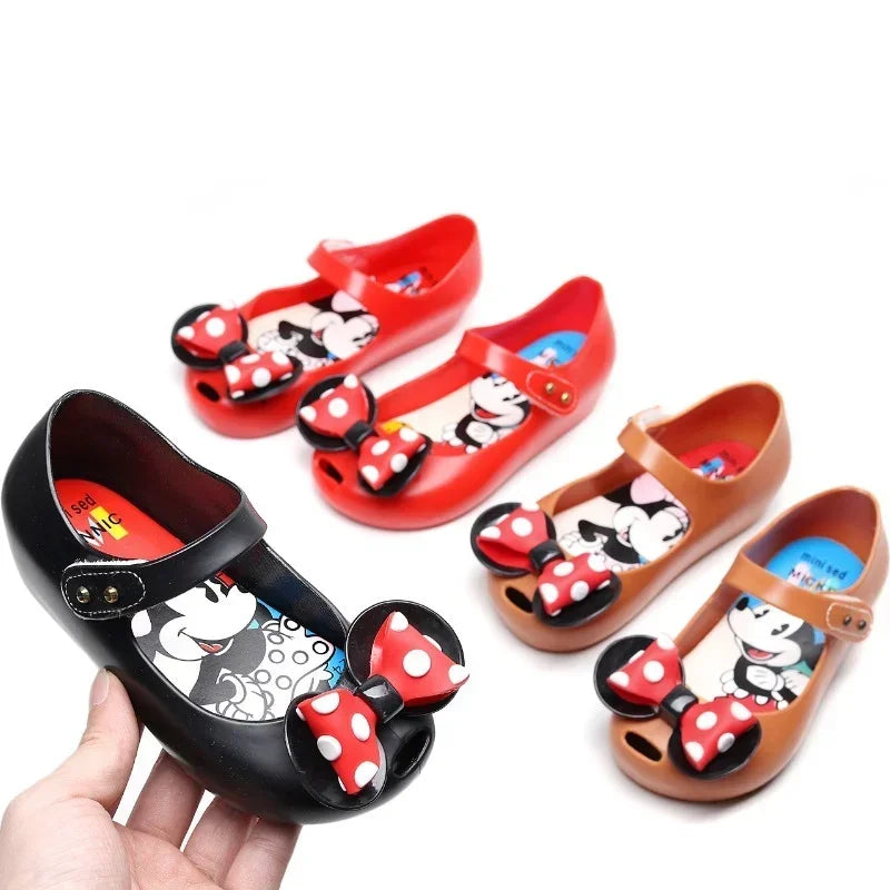 Melissa New Disney Mickey Mouse Baby Shoes Fish Mouth Bow Children's Princess Spring and Summer Sandals Toddler Casual Shoes