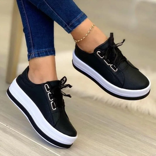 Woman Shoes Casual Sneakers for Women Round Toe Platform Shoes Lace Up Tennis Female Vulcanized Shoes Solid Color Ladies Loafers