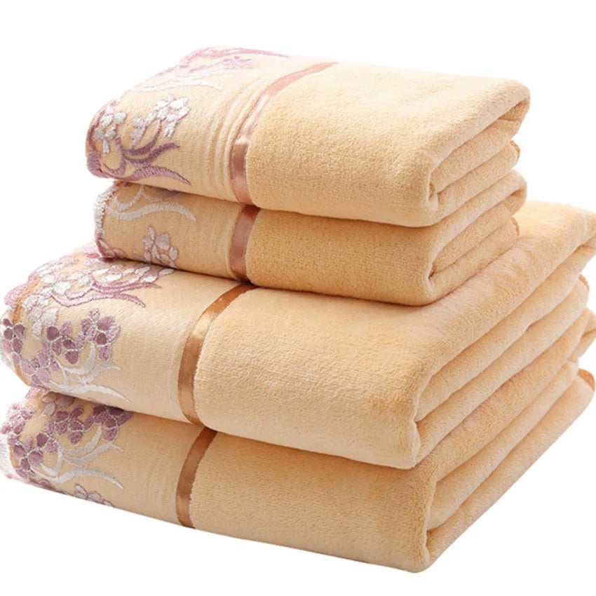 Lace Embroidered Bath Towel Set Microfiber for Adults Colourful Tree Bathroom Face Bath Towels Quick Dry Family Set Large Thick