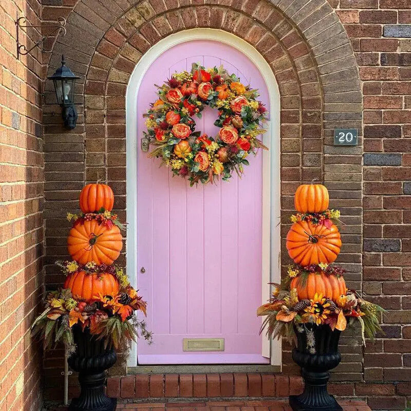 Halloween Fall Peony Pumpkin Wreath Simulation Garland For Front Door Farmhouse Decor Festival Celebration Thanksgiving Wreath