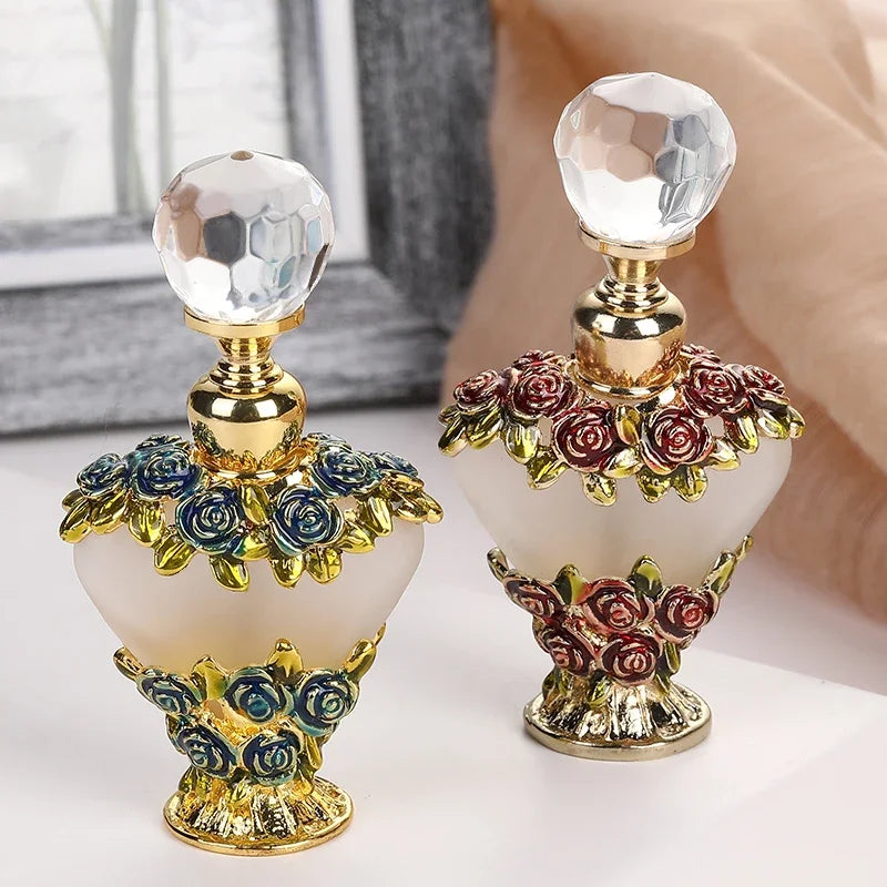 5ml Heart Metal Empty Red Rose Flowers Refillable Perfume Oil Attar Bottle Glass Container Gift Home Decor Wedding Favors 59701