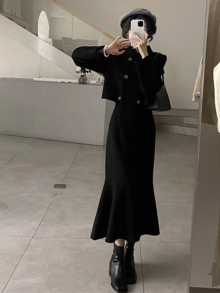 UNXX Audrey Hepburn Inspired High-End Women Two-Piece Set: 2024 New Fall/Winter Elegant Fishtail Skirt High Quality Fashionable