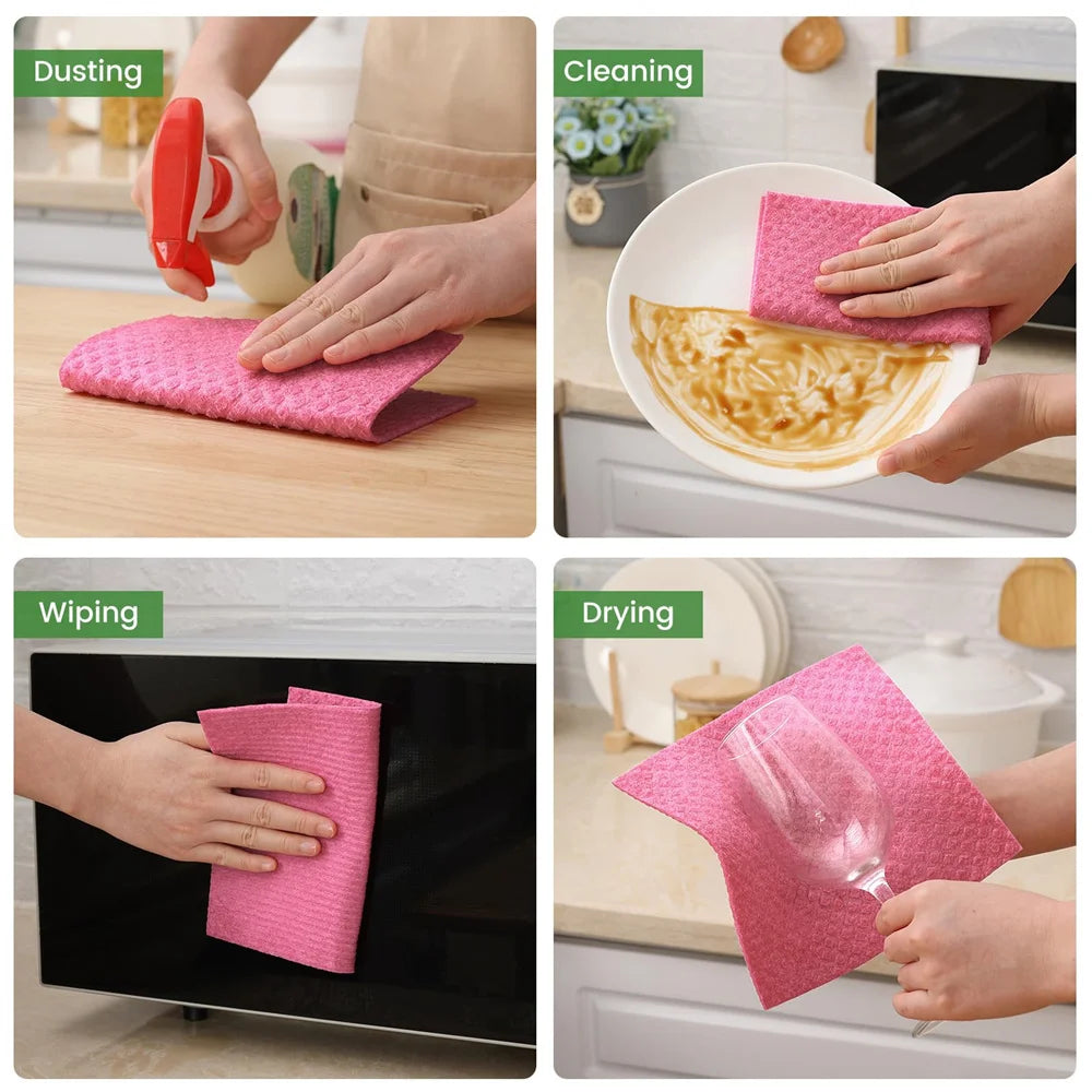 Homaxy 10Pcs Magic Cleaning Cloth Dishcloth Sponge Kitchen Towel Reusable Wash Towel Absorbent Kitchen Cloth Waffle Dish Cloth ﻿