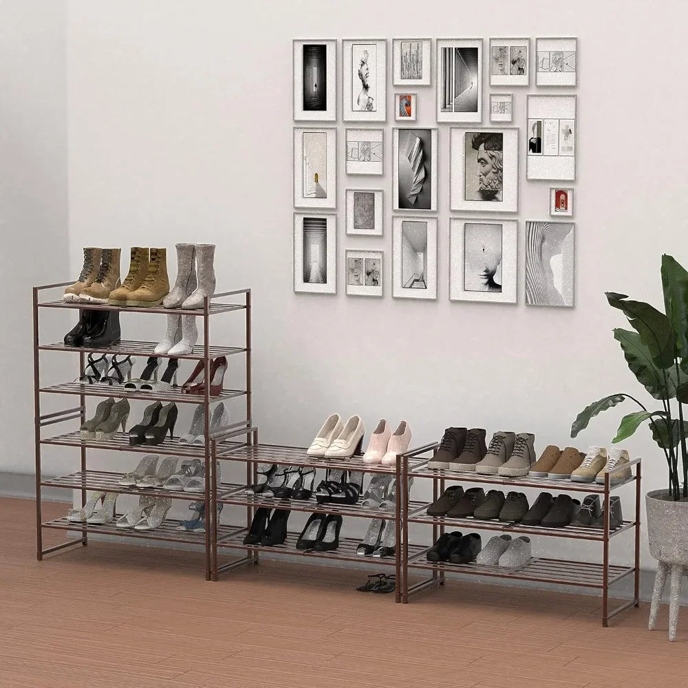 Simple  Shoe Cabinets Houseware 3-Tier Stackable Metal Panel Shoes Rack, Bronze  Home Furniture