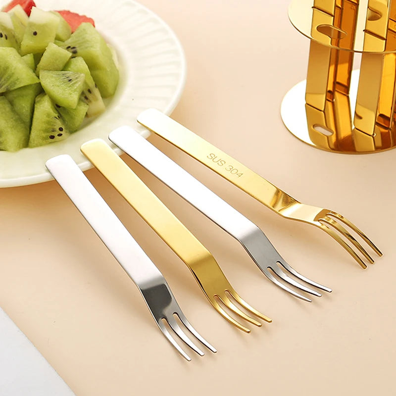 6Pcs Stainless Steel Fruit Forks Household Dessert Forks Lovely Mini Fork Set Snack Cake Salad Cutlery Forks Kitchen Flatware