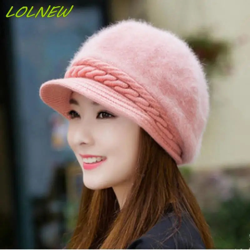 Winter Warm Beret Hat for Women Wool Knitted Hat for Mom Rabbit Fur Beret Solid Fashion Lady Cap Fall Hat Female Bonnet Caps