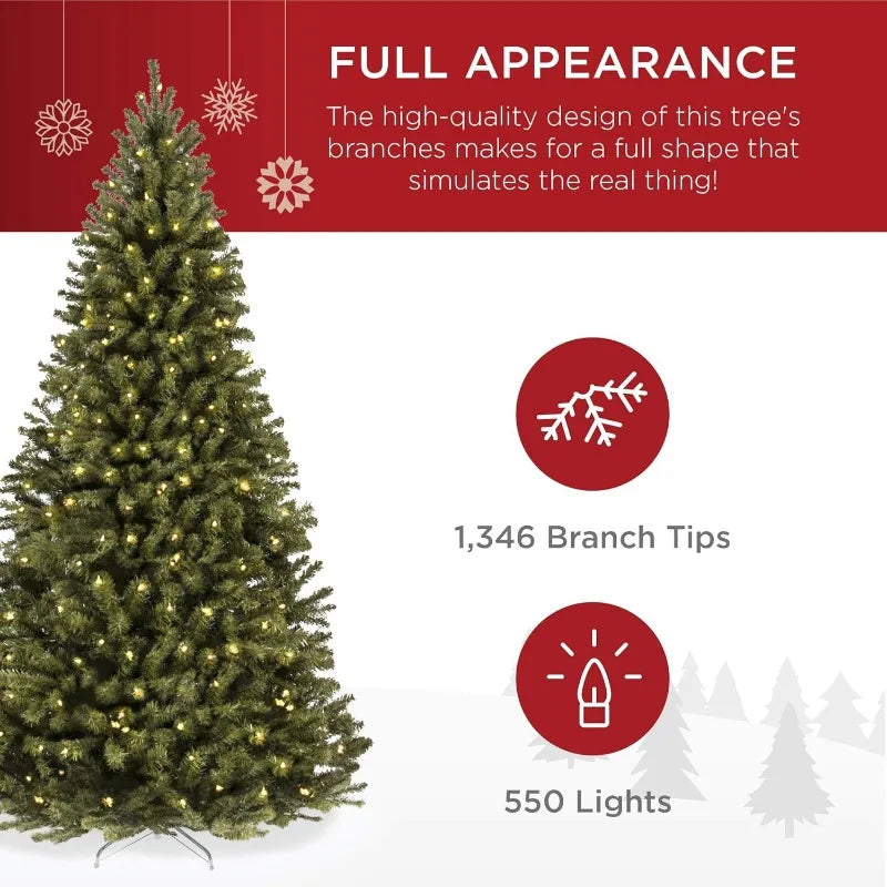 7.5ft Pre-Lit Spruce Artificial Holiday Christmas Tree for Home, Party Decoration w/ 550 Incandescent Lights, 1346 Branch Tips