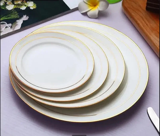 Bone China Phnom Penh Dinner Plate Set Health and Safety Tableware Pure White Round Western Plate Steak Disk Salad Fruit Plates