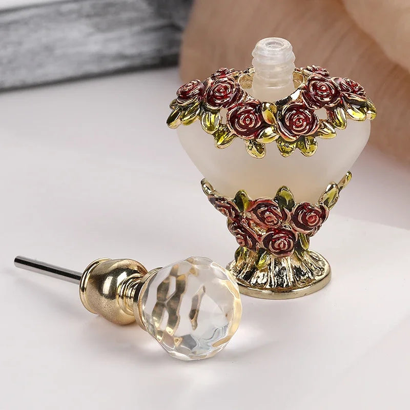 5ml Heart Metal Empty Red Rose Flowers Refillable Perfume Oil Attar Bottle Glass Container Gift Home Decor Wedding Favors 59701