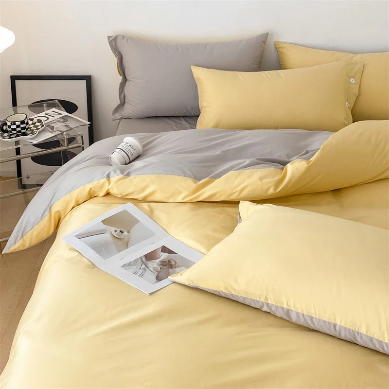 100% Cotton High-Quality Bedding Set,Solid Color Duvet Cover with Zipper, Pillow Sham with Button, Flat Sheet,Bed Set