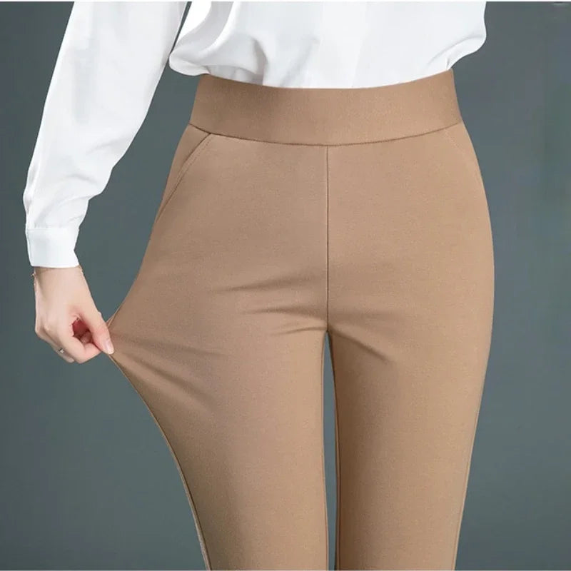 Ladies Casual Leggings Elastic High Waist Work Pants Fat Man Trousers Spring Summer Commuter Dress Trousers Straight Pants