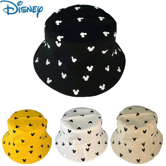 Disney Anime Figure Mickey Mouse Dome Print Cotton Short-brim Flat-brim Fisherman Hat Basin Hat Teen Adult Size Birthday Gifts