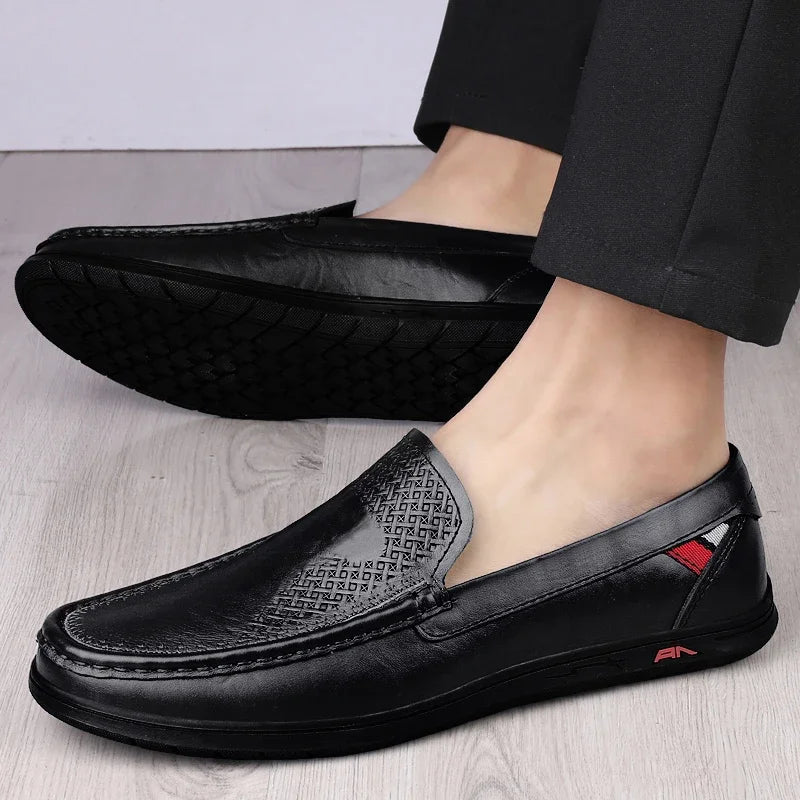 Moccasins Men's Loafers Blue Genuine Leather Casual Shoes Men's Business Formal Dress Flat Shoes Driving Luxury Shoes for Men