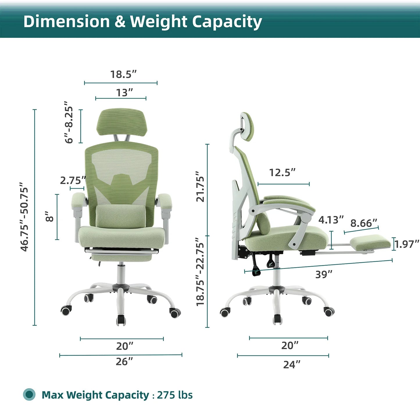 JHK Ergonomic Reclining High Back Mesh Living Room Rocking Gaming Chair Computer Desk Swivel Rolling  Lumbar Support Pillow