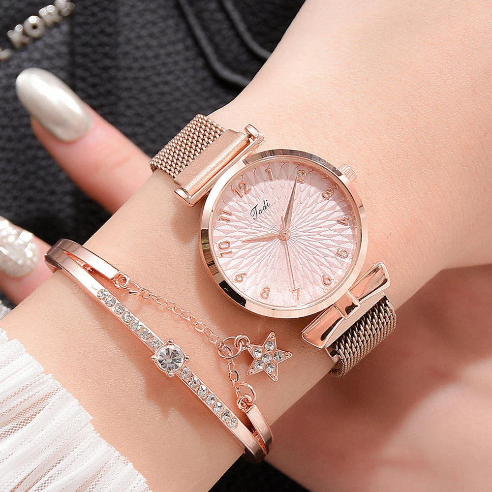 Women Bracelet Set Quartz Watches For Women Rose Gold Magnetic Watch Ladies Pink Dial Wrist Watch Clock Female Relogio Feminino