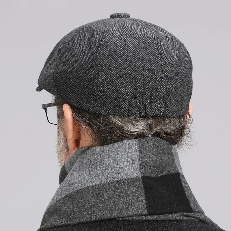 Hat Men’s Autumn Winter Herringbone Octagonal Hat Elastic Beret Retro Newsboy Cap Men Gorras Hat