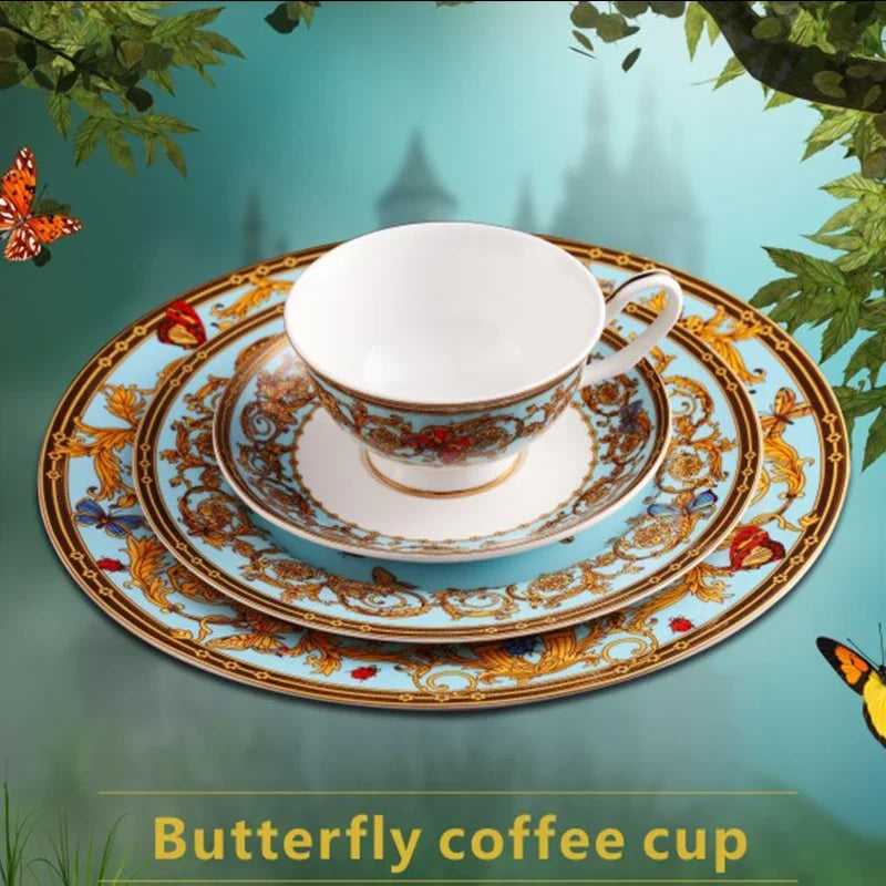 4 pcs /set Bone China Western Food Plates Coffee Cup Saucer Set Luxury Dinner Tableware Set Steak Plates Cups And Saucers Kit