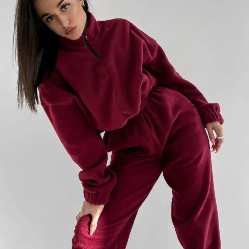 2024 New Women's Hoodless Sportswear Jacket Two-piece Pullover High Waist Loose Zipper Stand Collar Jogging Suit Sportswear Set