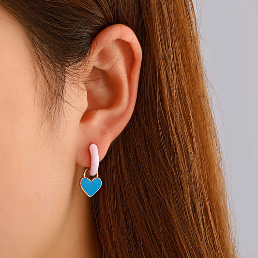 Luxury Rose Gold Enamel Heart Ladies Earrings Single Women Ear Korean Fashion Earring Free Shipping