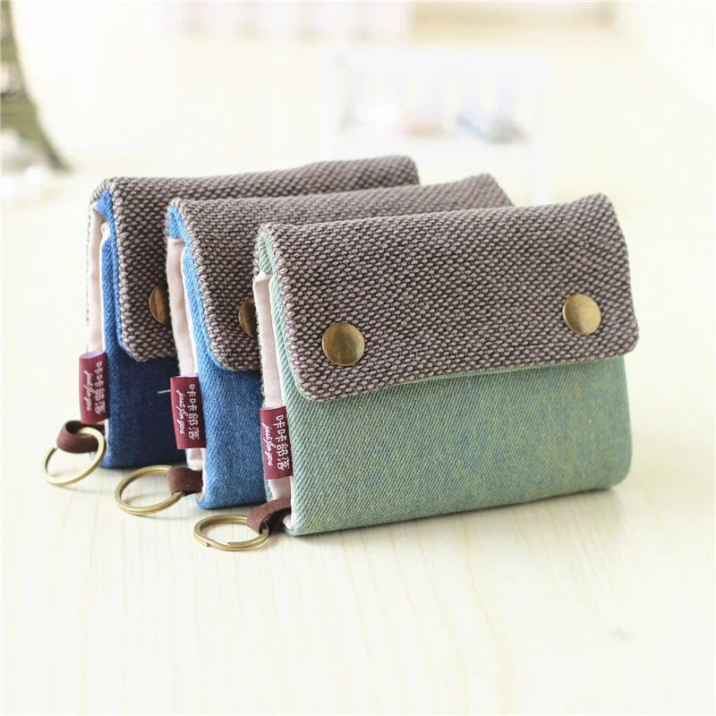 Canvas Small Coin Purse Women Fabric Short Wallet Female Large Capacity Card Holder Ladies Multifunction Men Mini Purse Carteira