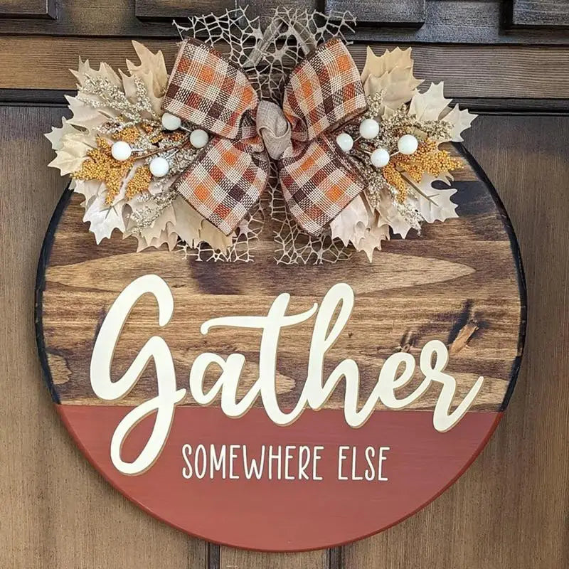 Round Wood Door Wreaths Wooden Fall Welcome Sign Decor Front Door Sign With Waterproof Coating For Window Home Front Door