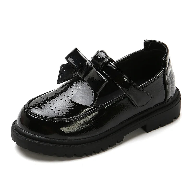 Kids Leather Shoes Girls Oxfords Leather Flats T-strap Children's Shoes Cut-outs Breathable Anti-slip British Vintage Style Bow