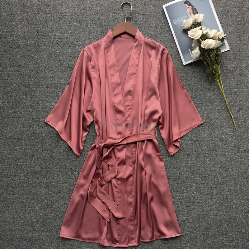 Green Nightgown Solid Color Kimono Lady Elegant Bathrobe Satin Homewear Wedding Bridal Gift Sleepwear Sexy Intimate Lingerie