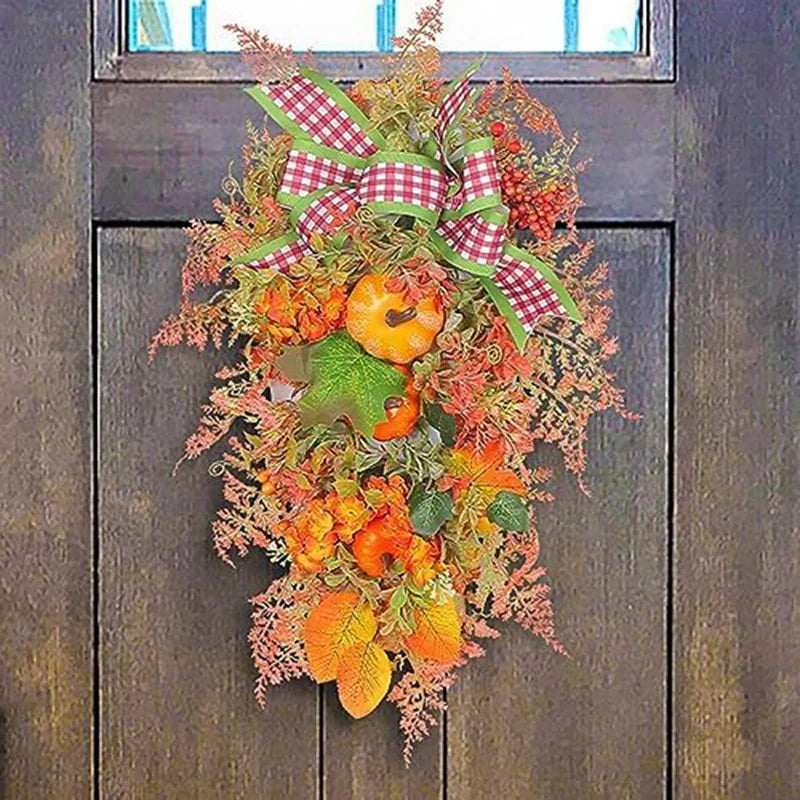 Fall Harvest For Front Door,Fall Wreath,Artificial Fall Harvest Teardrop,Thanksgiving Decorative Swags,Autumn Fall Decor