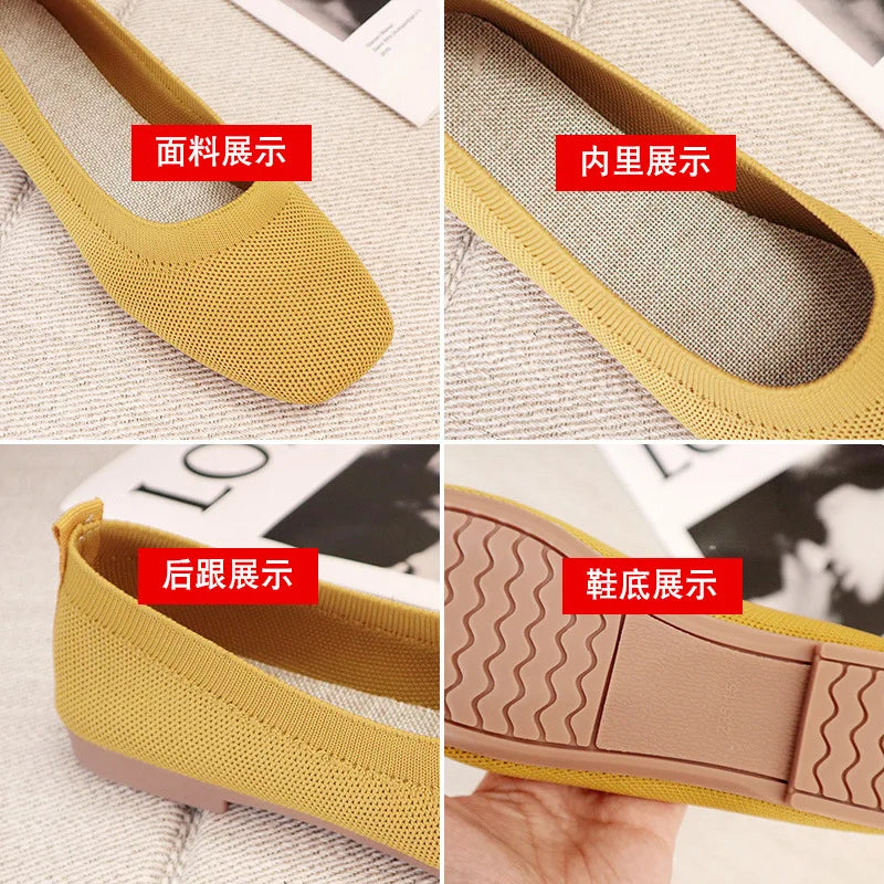 Shoes of Women 2022 Summer Fashion Knitted Mesh Breathable Ladies Loafers Comfort Square Toe Casual Flats Zapatos De Mujer