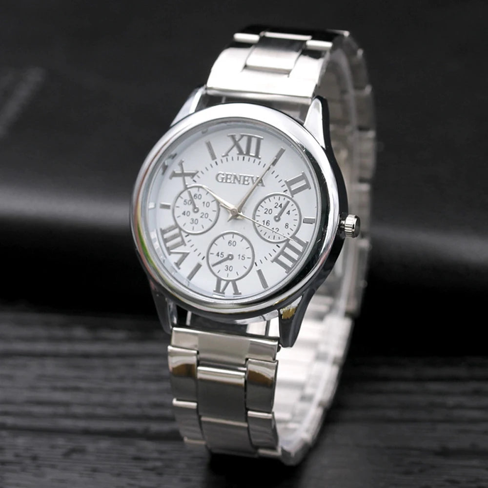 Classic  New 2024 Geneva 3 Eyes Gold Casual Women Watch   Men Stainless Steel  Ladies Clock Quartz Wristwatches