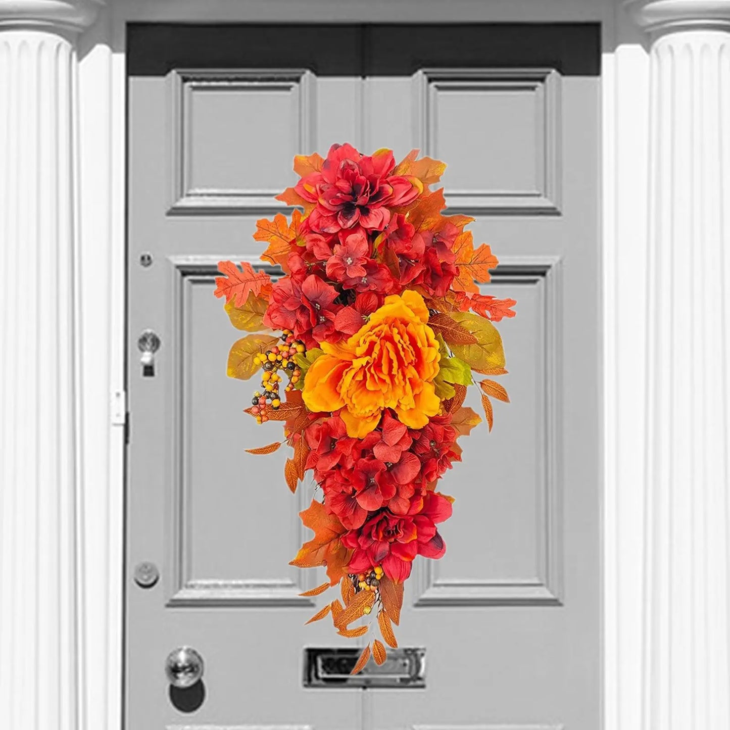 Artificial Fall Flower Wreath Hanger Wall Decor for Farmhouse Outdoor