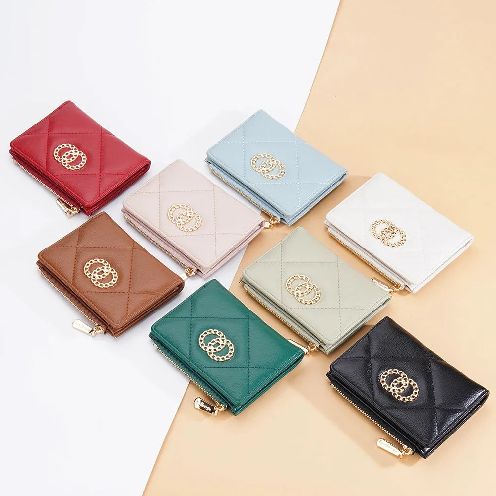 Bifold Short Women Wallet Red Leather Slim Purse Hasp Small Wallet Zipper Coin Purses Ladies Card Holder White Wallets for Women