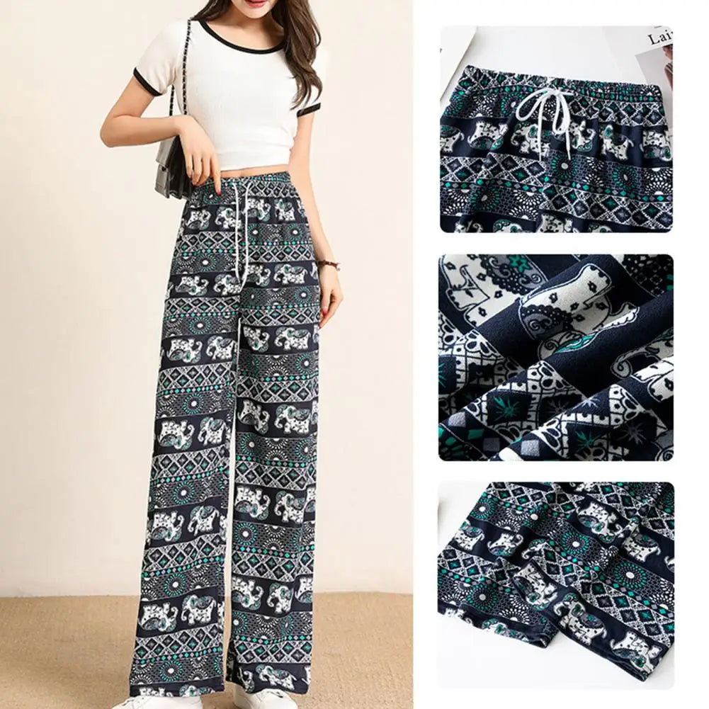 Attractive Lady Slacks Elastic Waistband Sweat Absorbing Quick Drying Simple Wide Leg Long Trousers