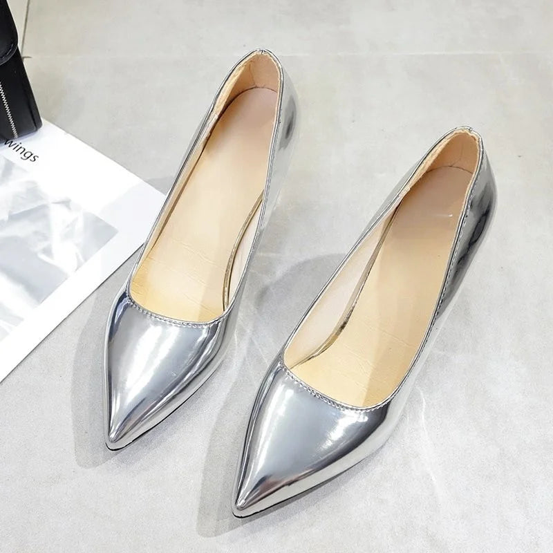 Sexy Heels Women Pumps Patent Leather High Heel Shoes Plus Size Fashion Pointed Party Wedding Shoes Ladies Stiletto Gold Silver