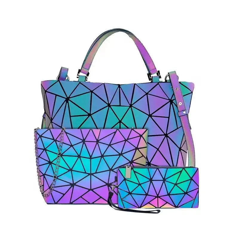 Women Handbags Luxury Geometric Shoulder Bag Set Folding Tote Crossbody Bag Female Handbag For Ladies Luminous  bag Geometric