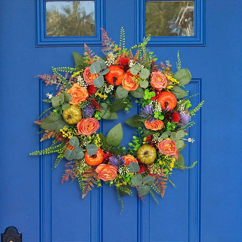 17.72 Inch Fall Decoration Thanksgiving Wreath Artificial Pumpkin Wreath For Front Door Festival Celebration Decoration ornament