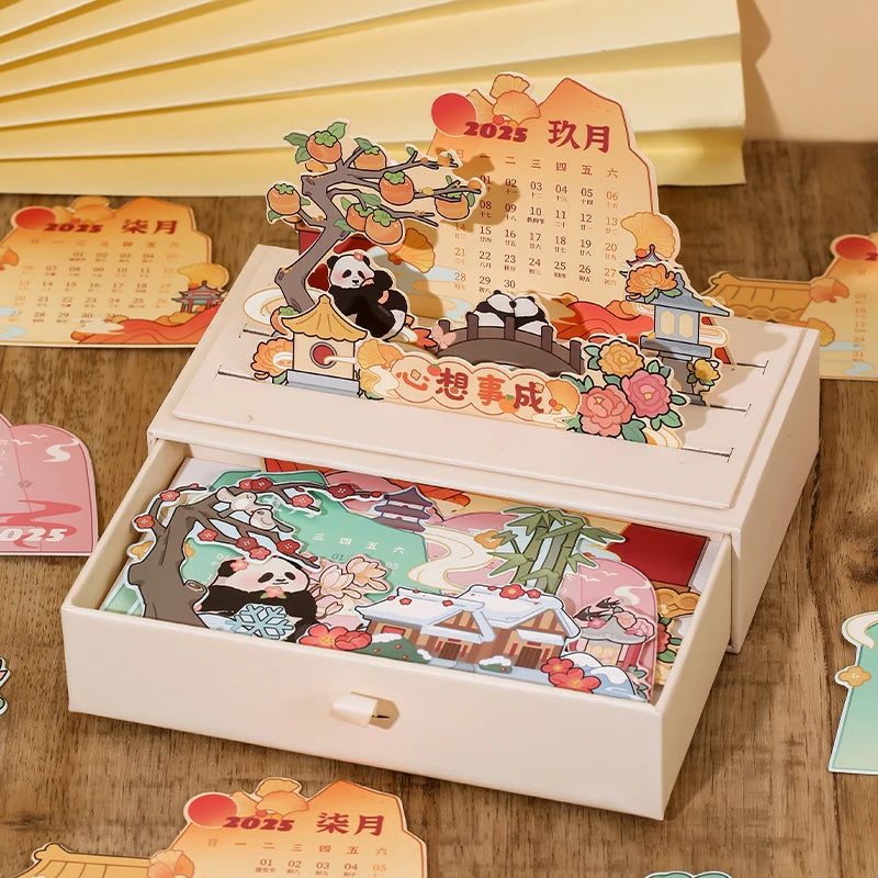 Panda Drawer Calendar 2025 Calendar Office Good Creative Desktop Decoration Chinese Style Countdown Reminder Board Plan Book