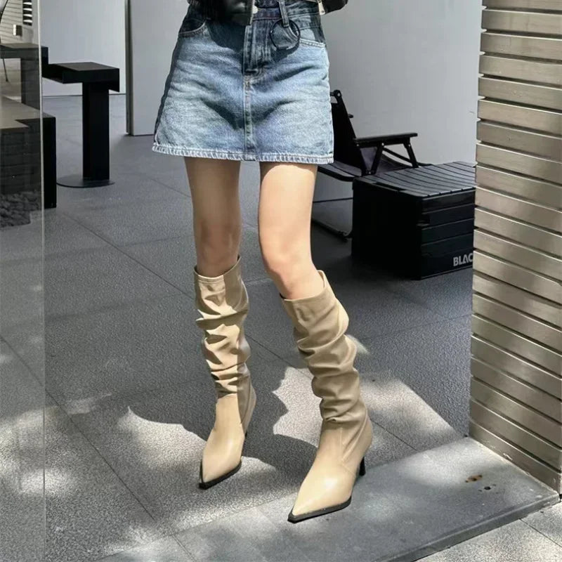 Sexy Fashion Winter Women High Boots Fashion Pointed Toe Stiletto Heel Long Boots Ladies Elegant Knee High Boots Shoes