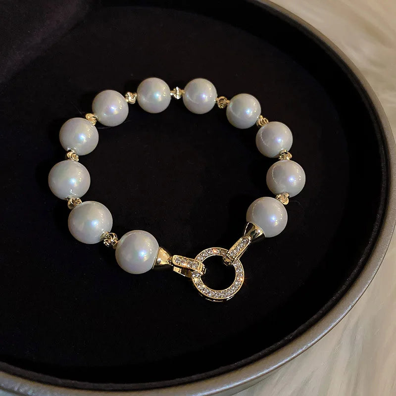 Popular Natural Pearl Zirconia Connector Bracelets For Women Real Gold Plated Bracelet Trendy Lady Bangle Jewelry Accessories