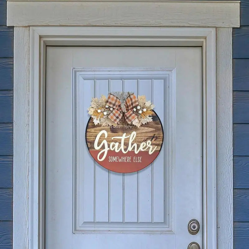 Round Wood Door Wreaths Wooden Fall Welcome Sign Decor Front Door Sign With Waterproof Coating For Window Home Front Door