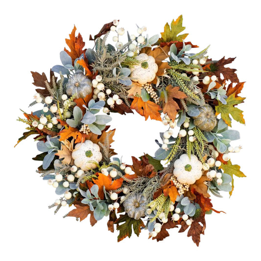 45cm Fall Wreaths for Front Door Autumn Maples Leaf Pumpkin Pine Cone Berry Wreath for Thanksgiving Farmhouse Fall Decorations